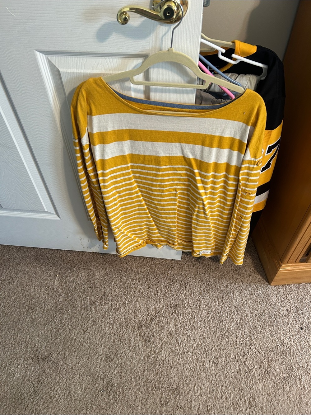 Talbots Mustard and White Striped Long Sleeve Tee